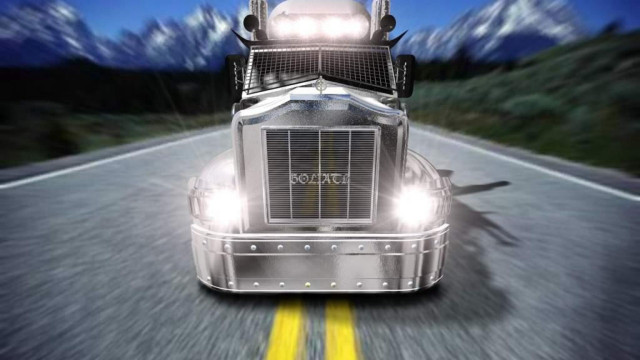 Truck driving road mountains bright free wallpaper for desktop - medium preview image