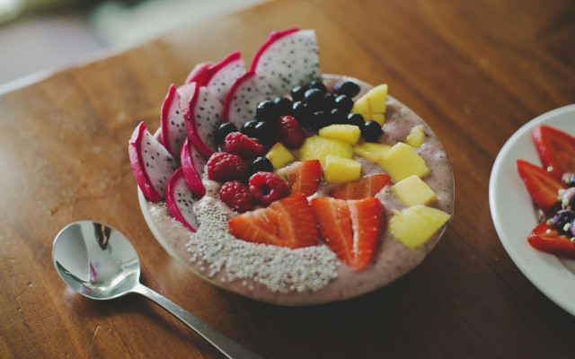 Bowl fruit table spoon plate free wallpaper for desktop - medium preview image