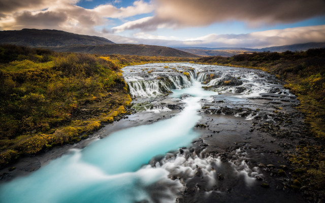 River flowing green forest cloudy free wallpaper for desktop - medium preview image