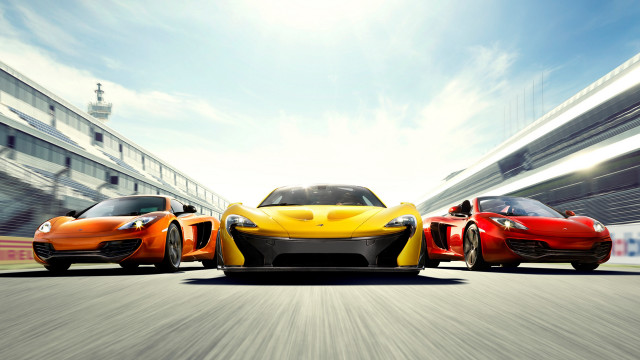 Three sports cars race track free wallpaper for desktop - medium preview image