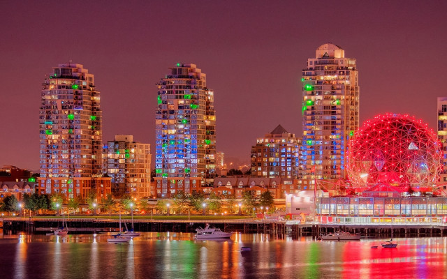 Vancouver ferris wheel cityscape night free wallpaper for desktop - medium preview image