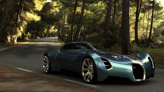 Blue sports car woods road free wallpaper for desktop - medium preview image