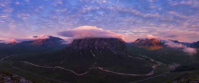 Mountain road clouds river sunset free wallpaper for desktop - medium preview image