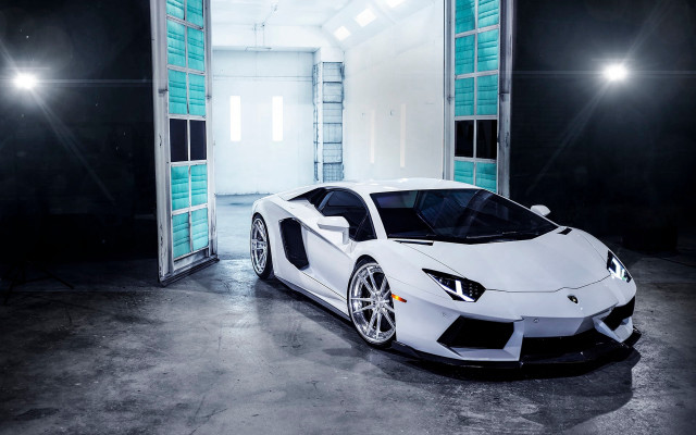 White sports car garage bright free wallpaper for desktop - medium preview image