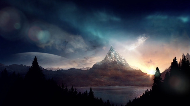 Mountain lake sky clouds sunbeam free wallpaper for desktop - medium preview image