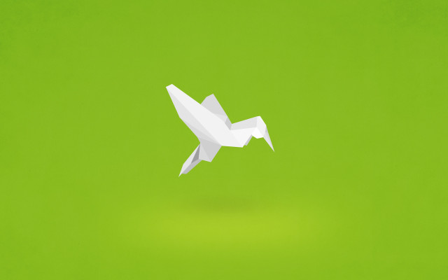 White origami bird green background free wallpaper for desktop - medium preview image