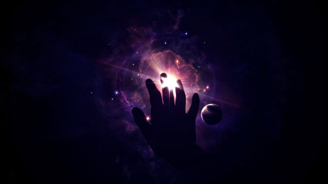 Hand light cosmic space aurora free wallpaper for desktop - medium preview image