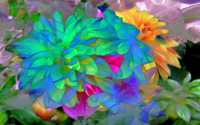 Colorful flower leaves black background free wallpaper for desktop - medium preview image