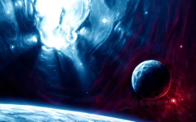 Space scene red light blue free wallpaper for desktop - medium preview image