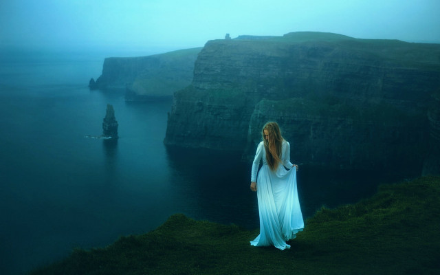 Woman dress cliff ocean gothic free wallpaper for desktop - medium preview image
