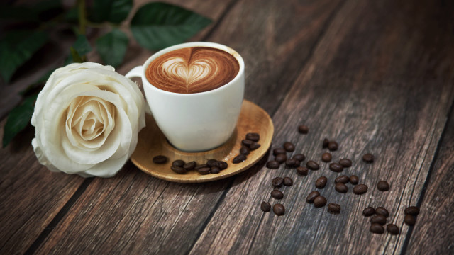 Coffee heart white rose beans free wallpaper for desktop - medium preview image