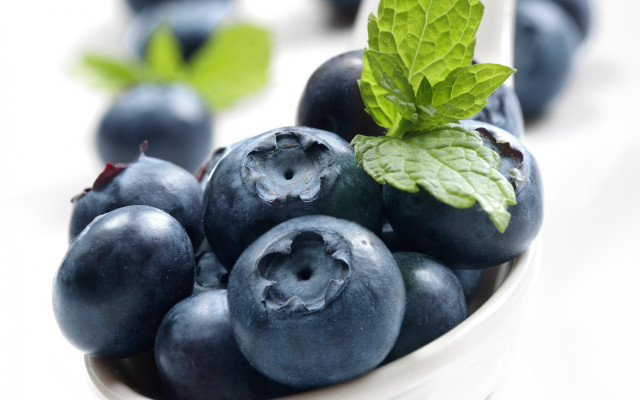 Blueberries greenleaf waterbottle photorealism stockphoto free wallpaper for desktop - medium preview image