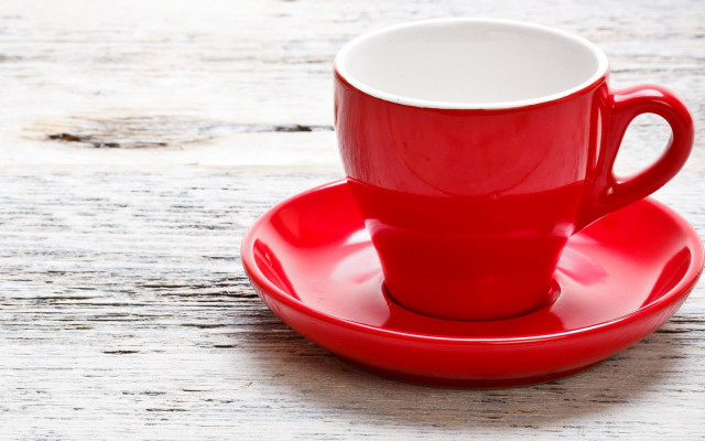 Red cup saucer wooden table #2 free wallpaper for desktop - medium preview image