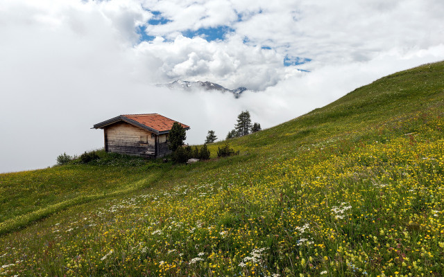 Small house on hill mountain free wallpaper for desktop - medium preview image