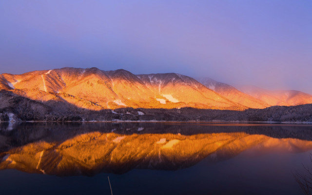 Mountain lake reflection sunset pink #2 free wallpaper for desktop - medium preview image