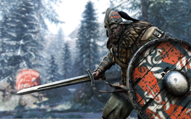 Snowy forest armor sword shield free wallpaper for desktop - medium preview image