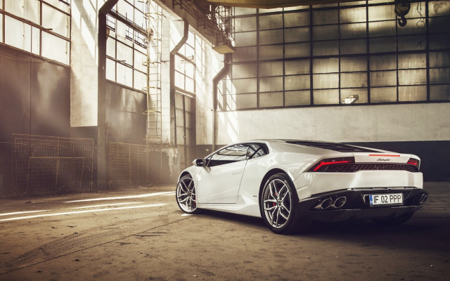 White sports car garage building free wallpaper for desktop - medium preview image