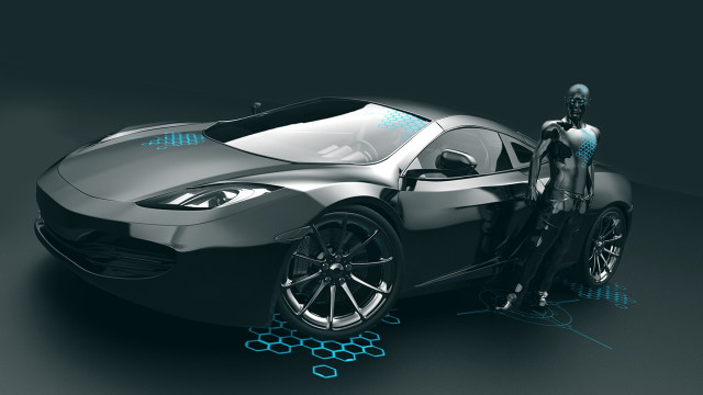 Futuristic car human blue light free wallpaper for desktop - medium preview image