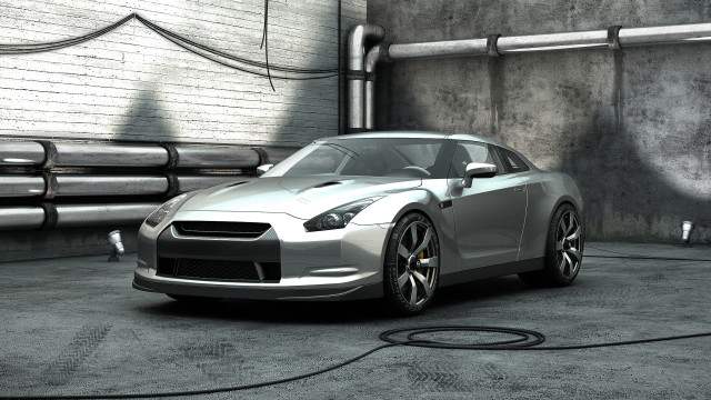 Silver sports car garage pipe free wallpaper for desktop - medium preview image