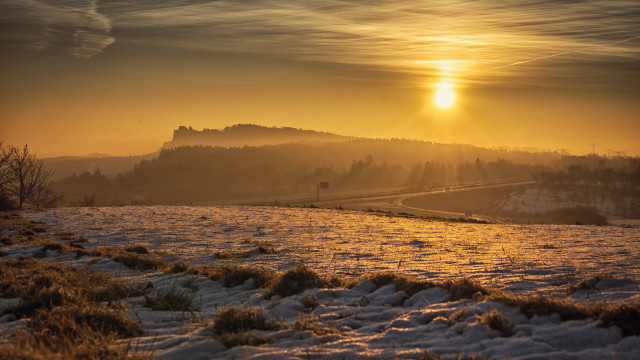 Snowy hill sunset cityscape ocean free wallpaper for desktop - medium preview image