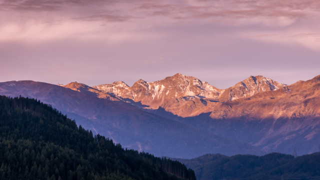 Mountain range trees pink sky #2 free wallpaper for desktop - medium preview image