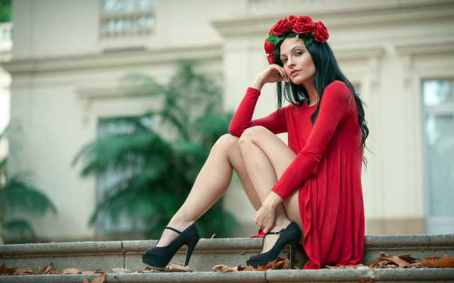 Red dress gothic fashion flowers free wallpaper for desktop - medium preview image