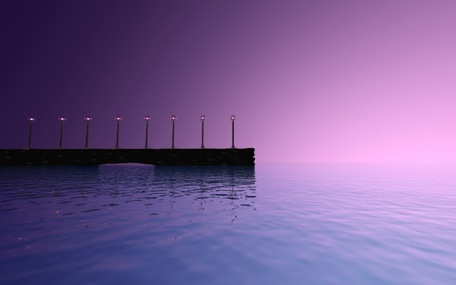 Pier lights ocean night purple free wallpaper for desktop - medium preview image