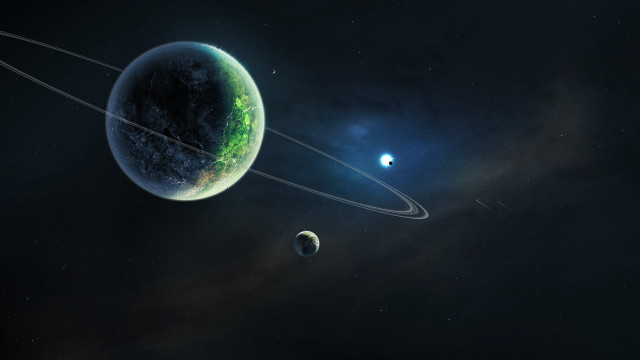 Planet rings star background aurora free wallpaper for desktop - medium preview image