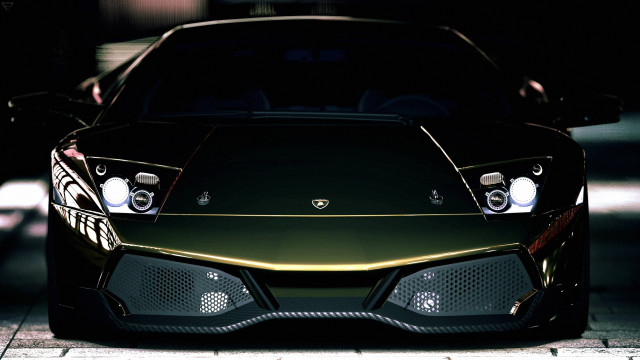 Black gold sportscar dark room free wallpaper for desktop - medium preview image