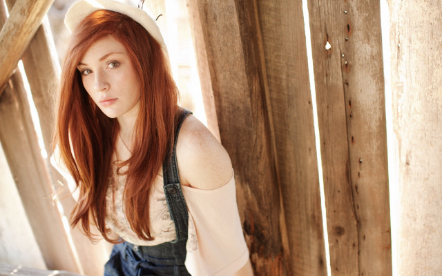 Red haired overalls hat outdoors free wallpaper for desktop - medium preview image