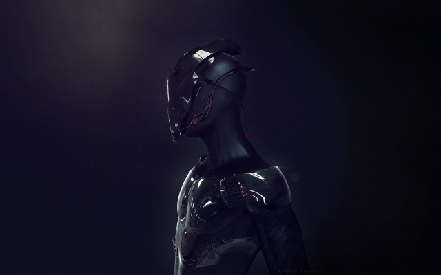 Black robot red light afrofuturism free wallpaper for desktop - medium preview image