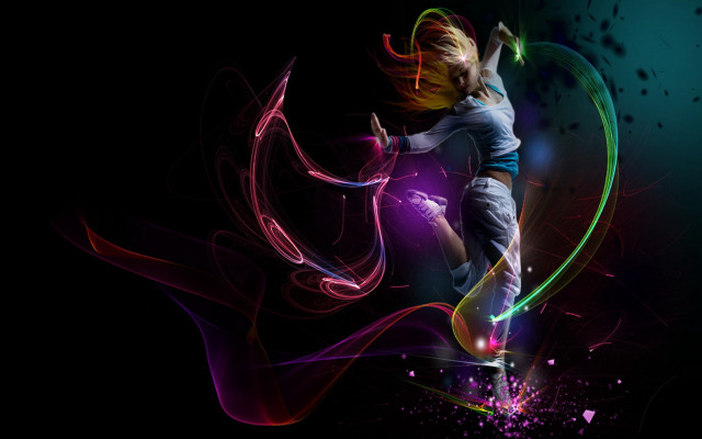 Girl jumping colorful background neon free wallpaper for desktop - medium preview image
