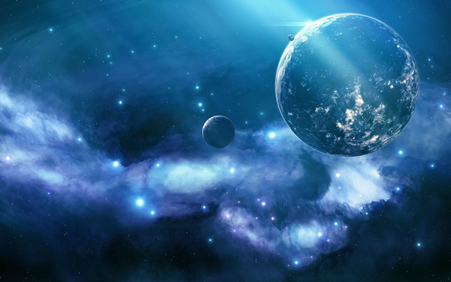 Blue planet stars space art #2 free wallpaper for desktop - medium preview image