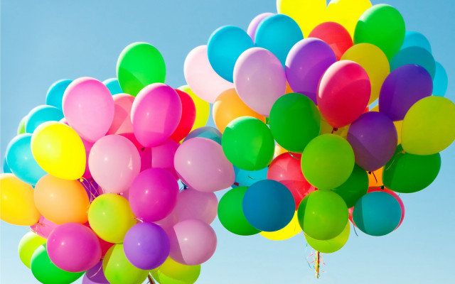 Balloons flying blue sky cheerful free wallpaper for desktop - medium preview image