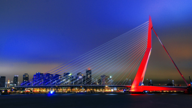 Red bridge city night blue free wallpaper for desktop - medium preview image