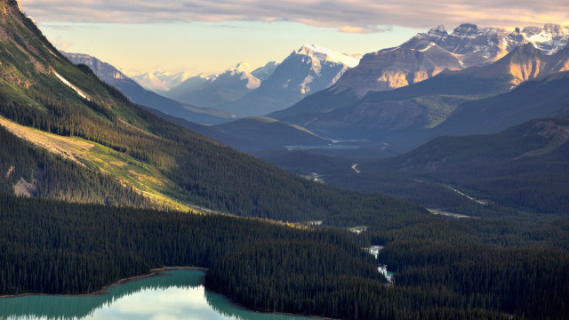 Mountain lake snowcapped clouds beach free wallpaper for desktop - medium preview image