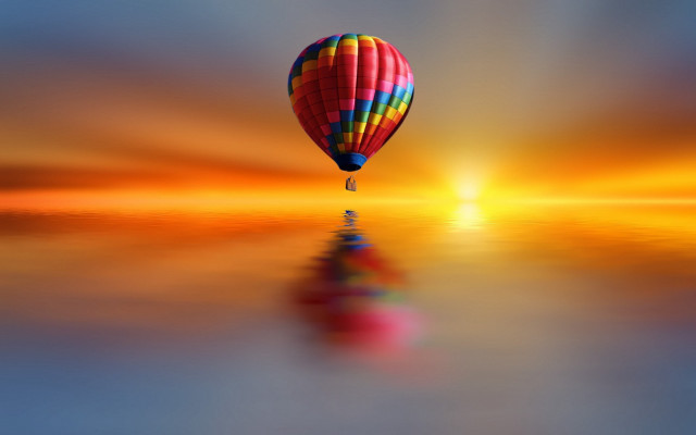 Hot air balloon sunset reflection free wallpaper for desktop - medium preview image