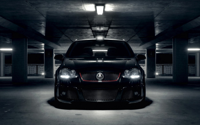 Black car parking garage headlights free wallpaper for desktop - medium preview image