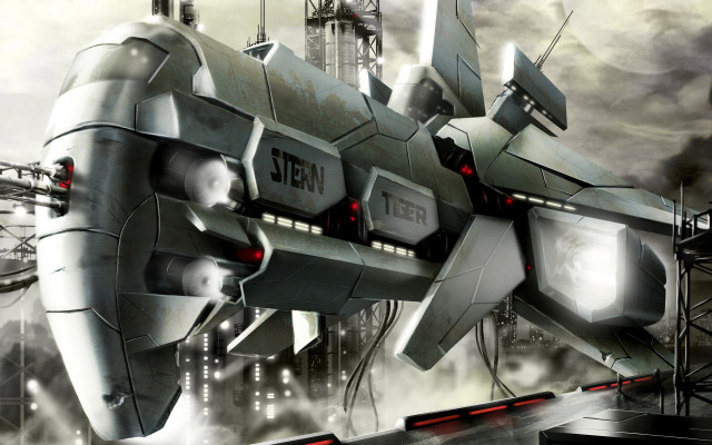 Futuristic plane city skyline damaged free wallpaper for desktop - medium preview image