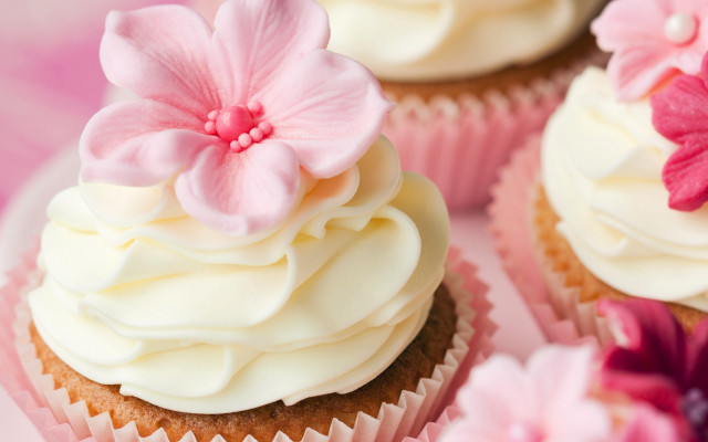 Cupcake white frosting pink flowers #4 free wallpaper for desktop - medium preview image