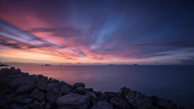 Sunset water rocks clouds mountain #2 free wallpaper for desktop - medium preview image