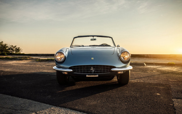 Blue sports car sunset backlit free wallpaper for desktop - medium preview image