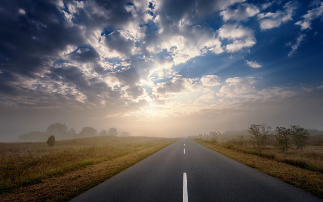 Road clouds trees field sky free wallpaper for desktop - medium preview image