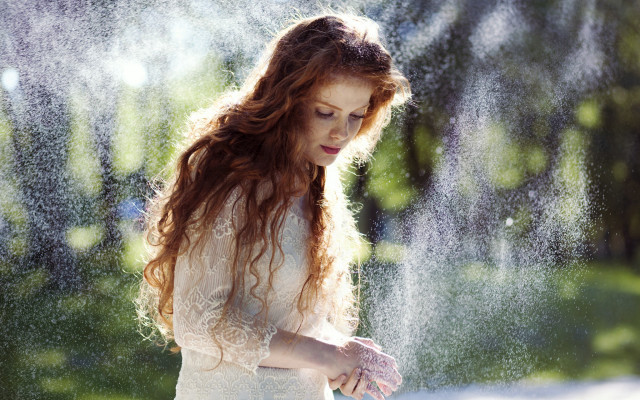 Woman white dress spraying water free wallpaper for desktop - medium preview image