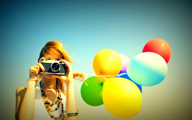 Woman balloons camera art photography free wallpaper for desktop - medium preview image