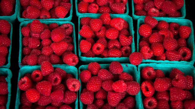 Raspberries plastic containers table closeup free wallpaper for desktop - medium preview image