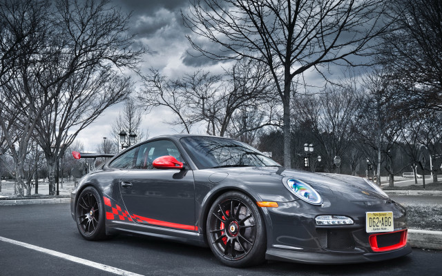 Grey sports car street trees free wallpaper for desktop - medium preview image