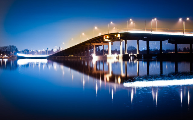Bridge cityscape starry sky reflection free wallpaper for desktop - medium preview image