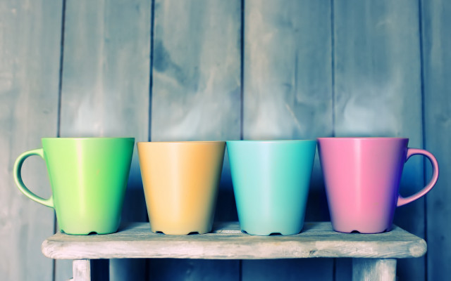 Colorful cups wooden table wooden free wallpaper for desktop - medium preview image