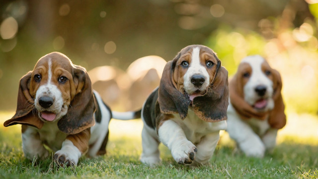 Three dogs running grass open free wallpaper for desktop - medium preview image